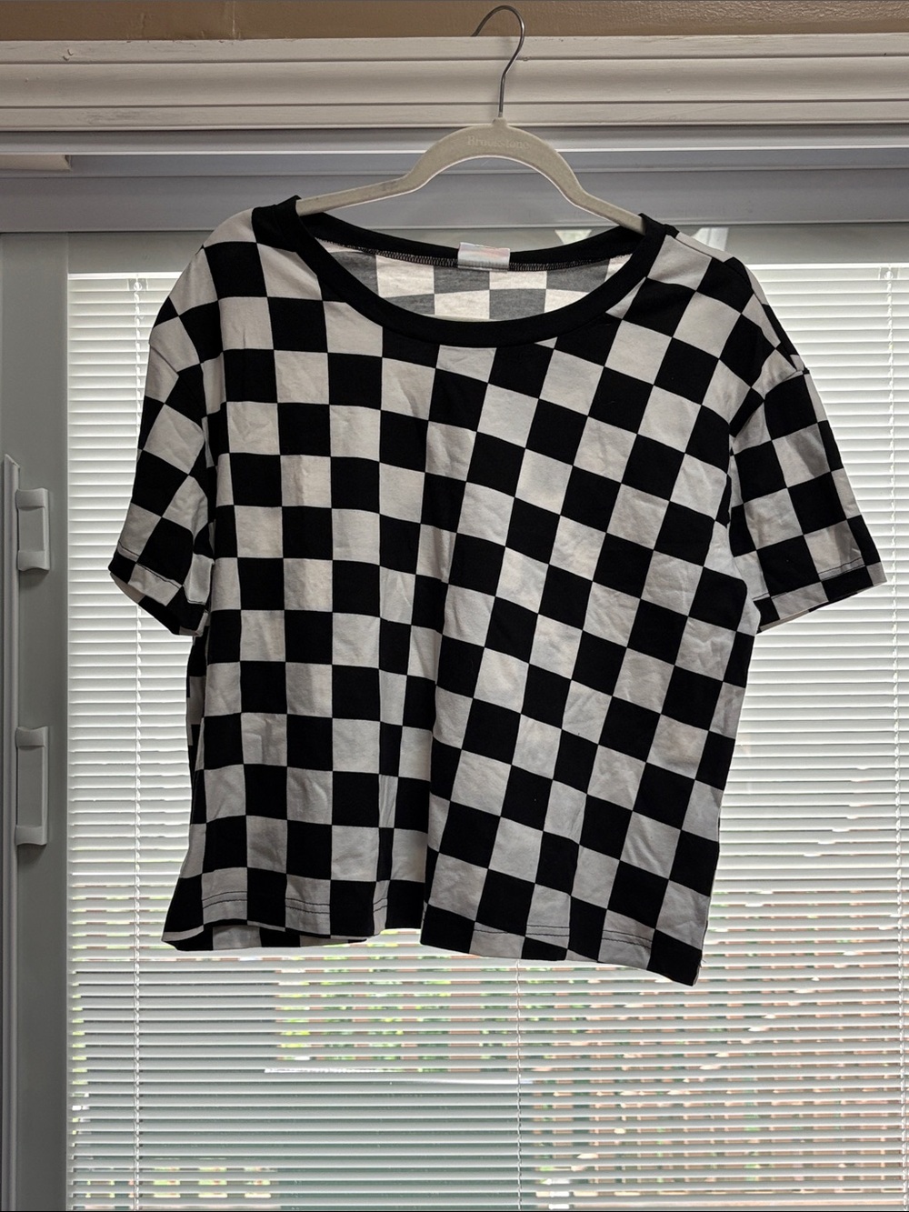 LuLaRoe Black and White Checkerboard Cropped Tee